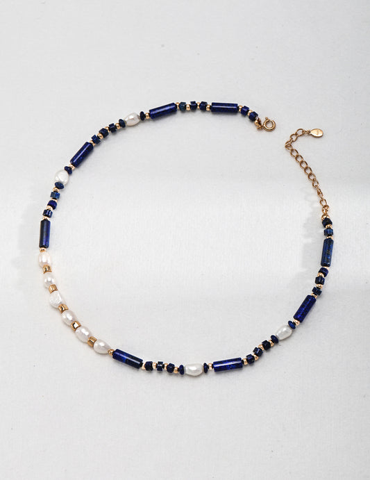 Lapis lazuli silver pearl necklace